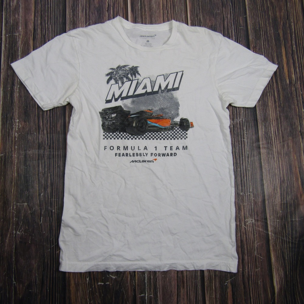 McLaren T-Shirt Men Small White Miami F1 Formula 1 Team Fearlessly Forward Tee